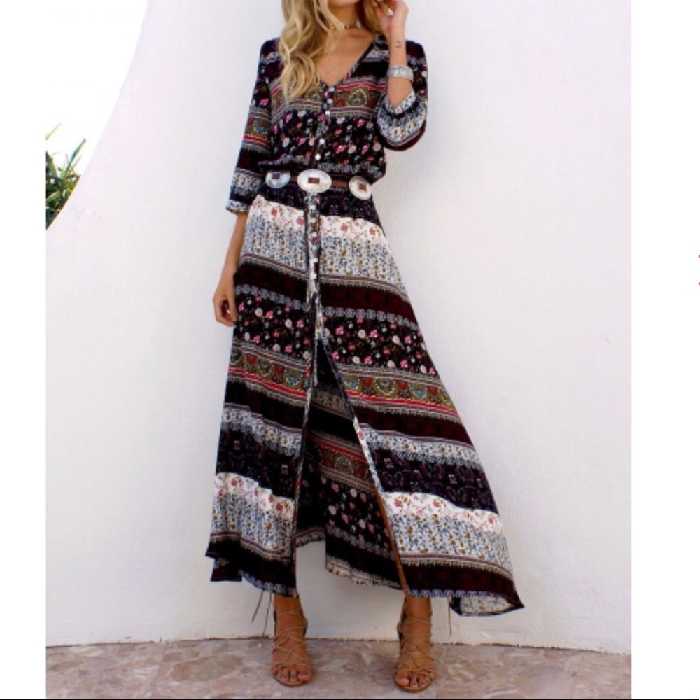 Purple Bohemian Split Front Boho Maxi Dress - Picture 3 of 8